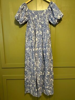 Simply Southern Collection Blue Floral Smocked Puff-Sleeve Dress